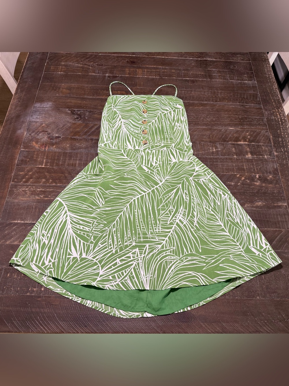 Lost + Wonder Green Tropic Palm Mini Dress Sz L Summer Vacay Resort Beach Party - Picture 2 of 13